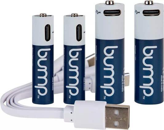 BUMP AA/AAA Battery 1.5V 2600mWh Type-C USB Rechargeable Lithium ion Batteries - 4 Pack