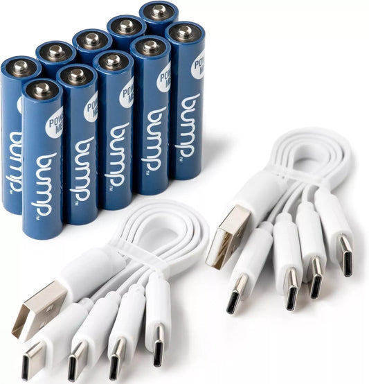 BUMP AAA USB-C NiMH Rechargeable Batteries 1.2V 450mAh Type C Cable - 10 Pack