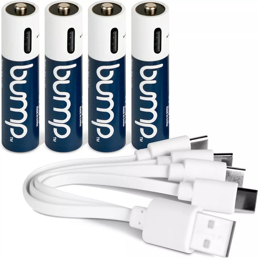 BUMP USB AAA Lithium ion Rechargeable Batteries 1.5V 750mWh Type C Cable Bump - 4 Pack