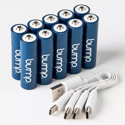 BUMP AA USB-C NiMH Rechargeable Batteries 1.2V 450mAh Type C Cable - 10 Pack